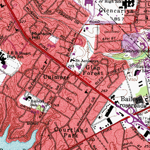 Topographic Map of Culmore Shopping Center, VA