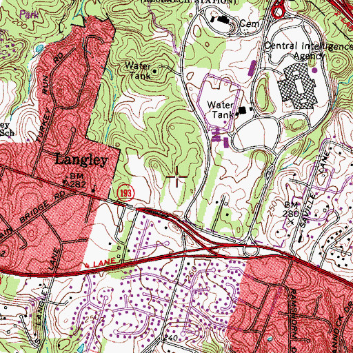 Topographic Map of Langley Fork Park, VA