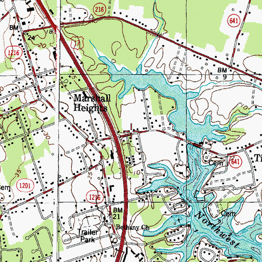 Topographic Map of Tidemill Branch Library, VA
