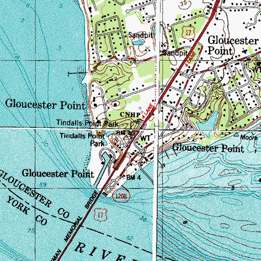 Topographic Map of Tindalls Point Park, VA