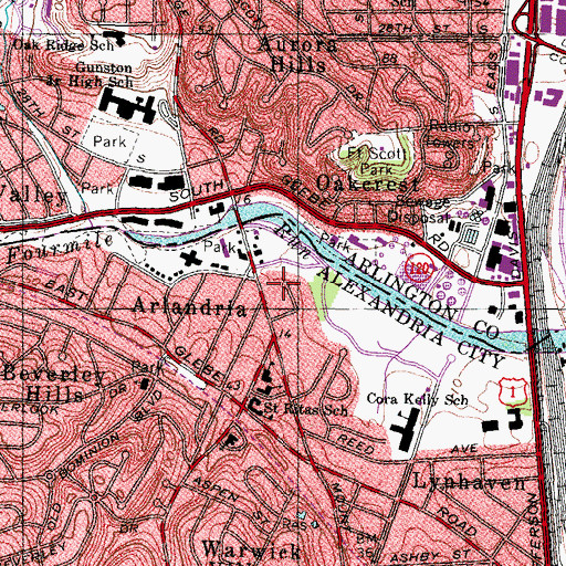 Topographic Map of Arlandria Shopping Center, VA