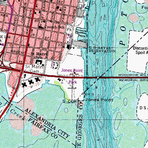 Topographic Map of Jones Point Park, VA