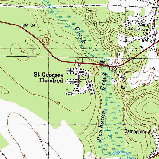 Topographic Map of Saint Georges Hundred, VA