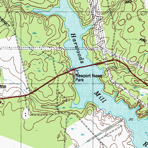 Topographic Map of Newport News Park, VA