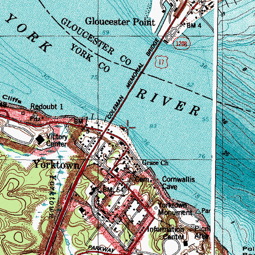 Topographic Map of Yorktown Beach, VA
