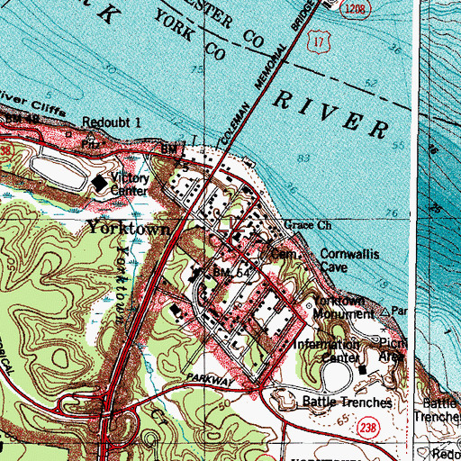 Topographic Map of Yorktown Post Office, VA