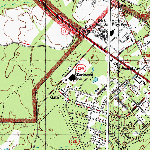 Topographic Map of Yorktown Elementary School, VA