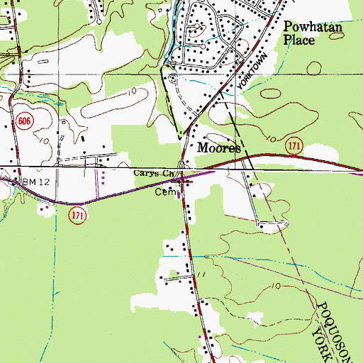 Topographic Map of Carys Cemetery, VA