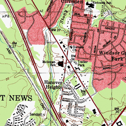 Topographic Map of McIntosh Elementary School, VA