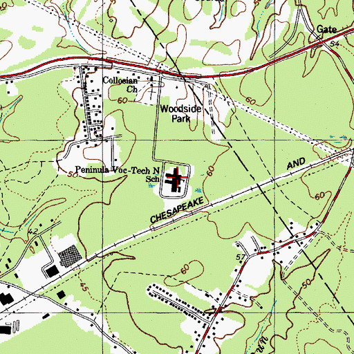 Topographic Map of New Horizons Regional Education Center - Woodside Lane Campus, VA