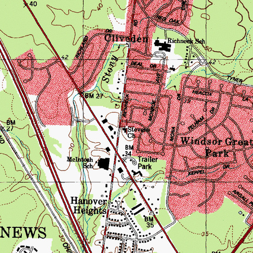 Topographic Map of Stevens Church, VA