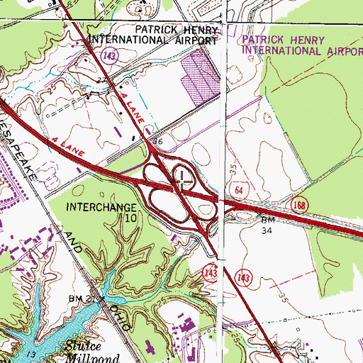 Topographic Map of Interchange 255, VA