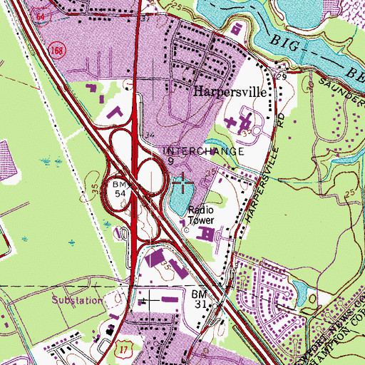Topographic Map of Interchange 258, VA