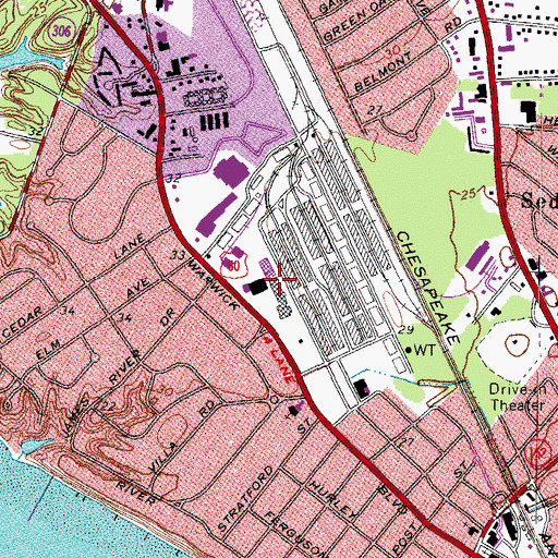 Topographic Map of Warwick Shopping Center, VA