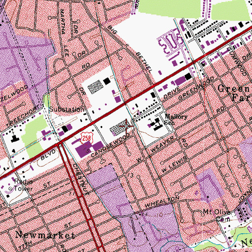 Topographic Map of Hampton Plaza Shopping Center, VA