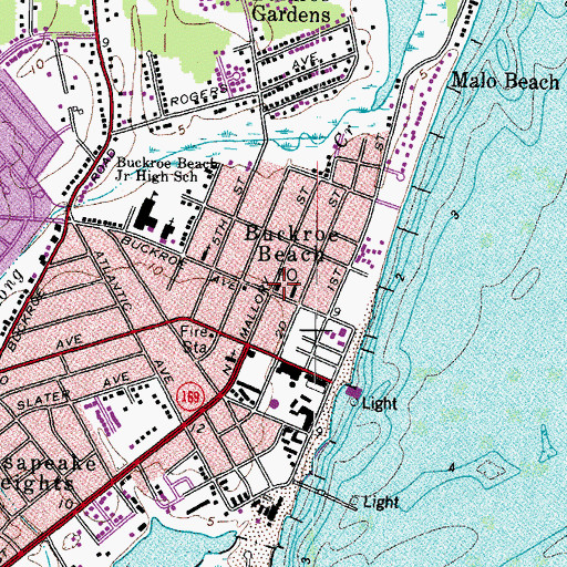 Topographic Map of Buckroe Beach Station Hampton Post Office, VA