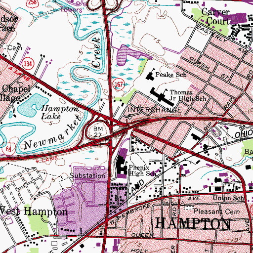 Topographic Map of Interchange 265B, VA