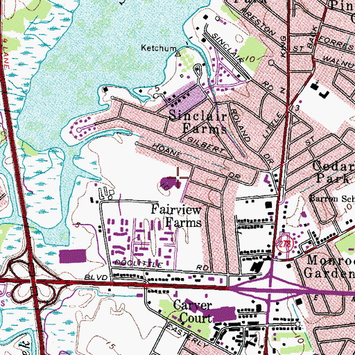 Topographic Map of John Tyler Elementary School, VA