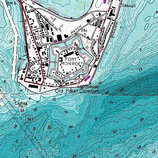 Topographic Map of Old Point Comfort Lighthouse, VA