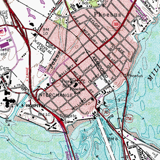 Topographic Map of Phoebus Post Office, VA