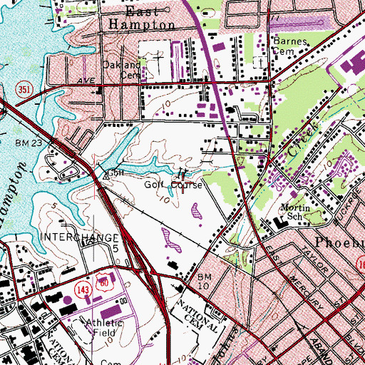 Topographic Map of Hampton Country Club, VA