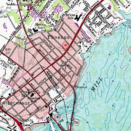 Topographic Map of Phoebus Baptist Church, VA