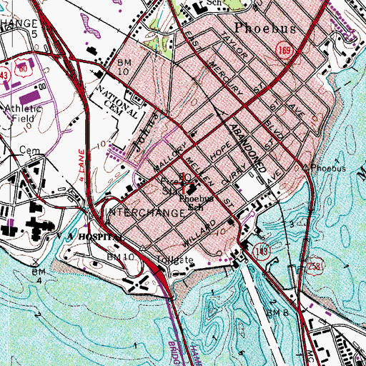 Topographic Map of Phoebus Branch Hampton Public Library, VA