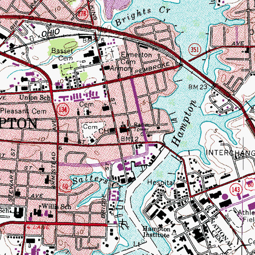 Topographic Map of Hampton Baptist Church, VA