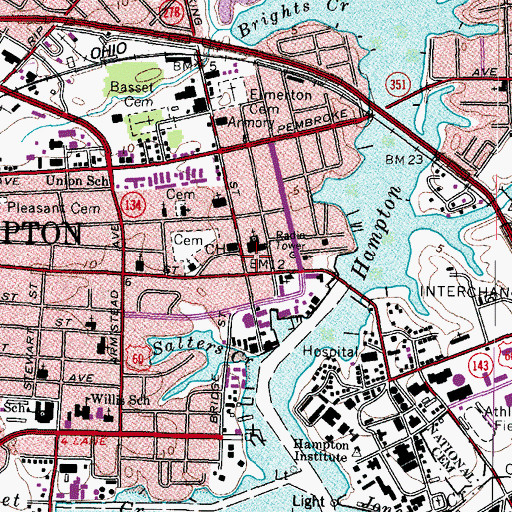 Topographic Map of Hampton City Hall, VA