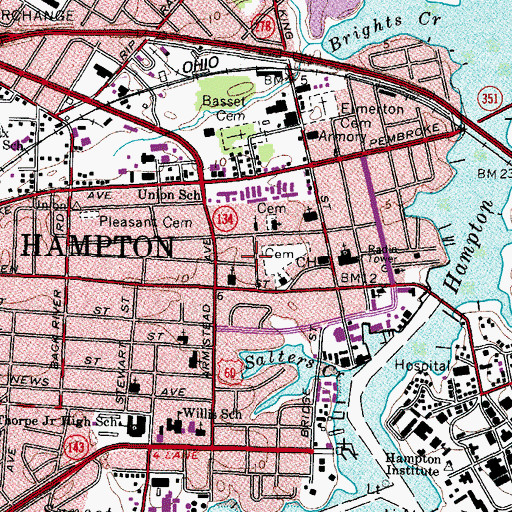 Topographic Map of Old Hampton Post Office, VA