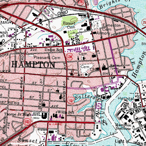 Topographic Map of Queen Street Baptist Church, VA