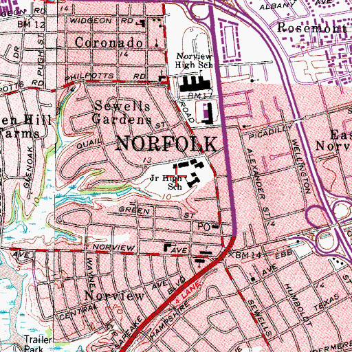 Topographic Map of Norview Middle School, VA