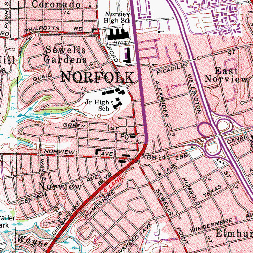 Topographic Map of Norview Post Office, VA