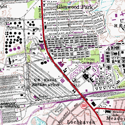 Topographic Map of Sewells Point Elementary School, VA