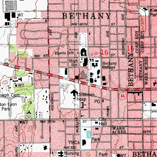 Topographic Map of Bethany First Church of the Nazarene, OK