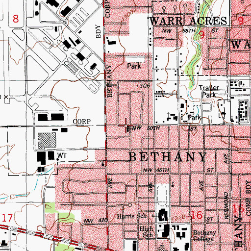Topographic Map of Williams Memorial Church, OK