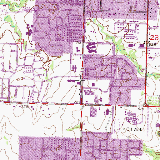 Topographic Map of Arrow Heights Baptist Church, OK