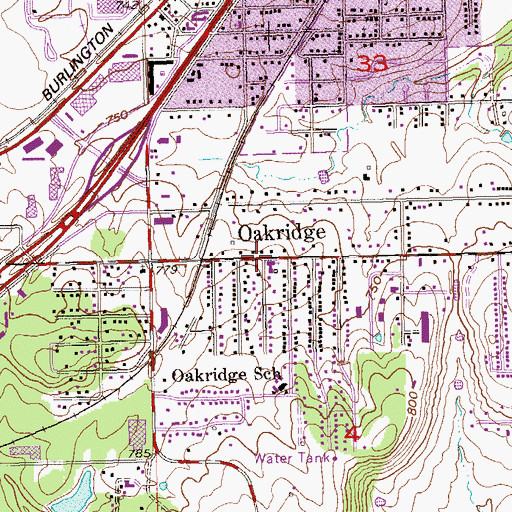 Topographic Map of Oakridge Baptist Church, OK