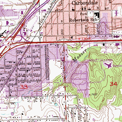 Topographic Map of Southwest Baptist Church, OK