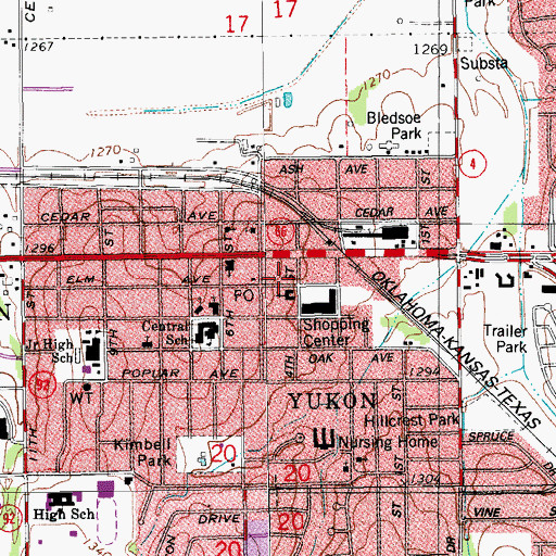 Topographic Map of First United Methodist Church, OK