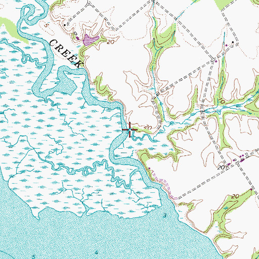 Topographic Map of Bushwood Creek, VA