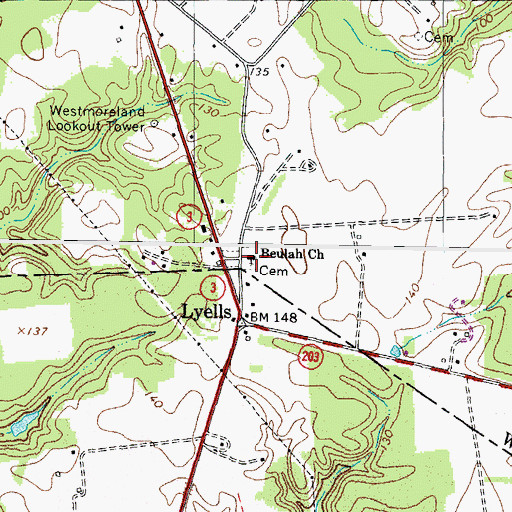 Topographic Map of Beulah Cemetery, VA