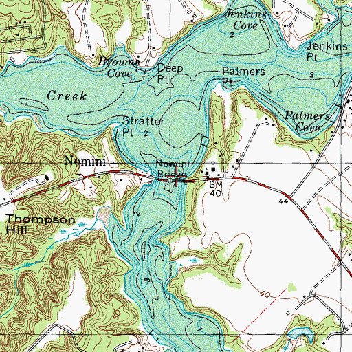 Topographic Map of Nomini Ferry (historical), VA