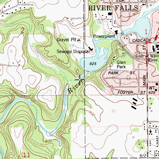 Topographic Map of Powell Falls 2WP180 Dam, WI