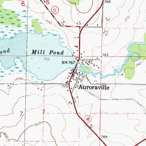 Topographic Map of Auroraville 2WP588 Dam, WI