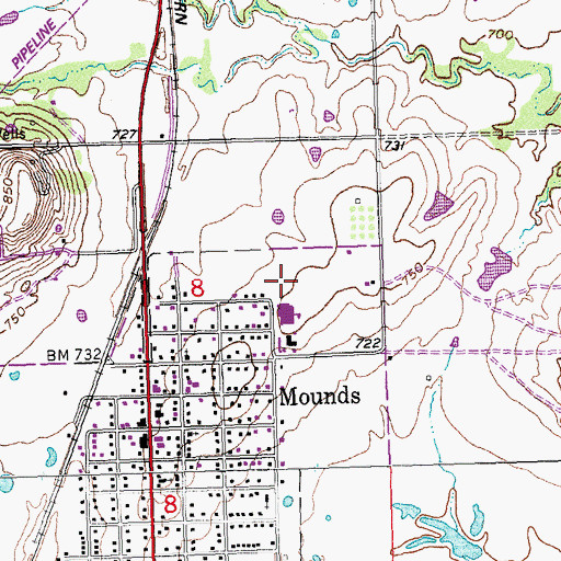 Topographic Map of Mounds High School, OK