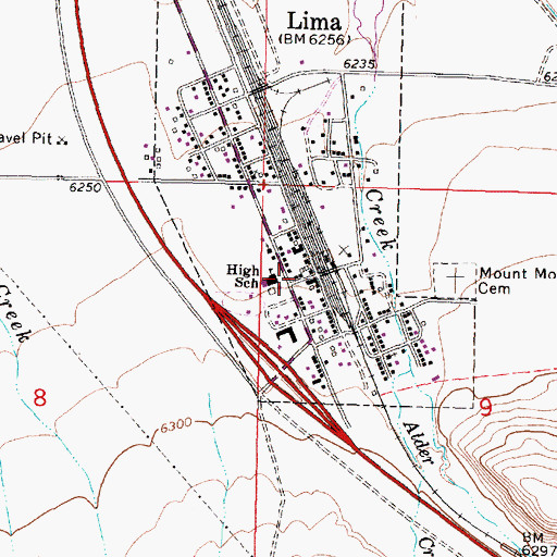 Topographic Map of Lima Post Office, MT