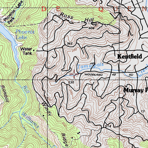 Topographic Map of Kent Woodlands, CA