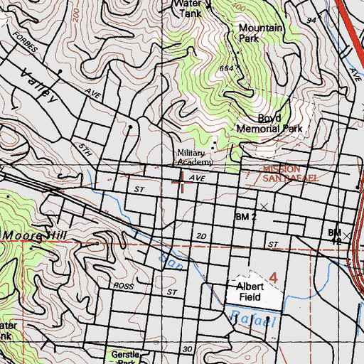 Topographic Map of San Rafael City Hall, CA