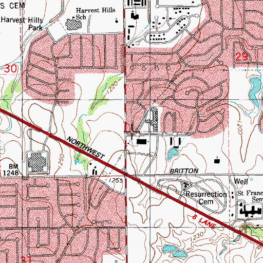 Topographic Map of Highland Hills Baptist Church, OK